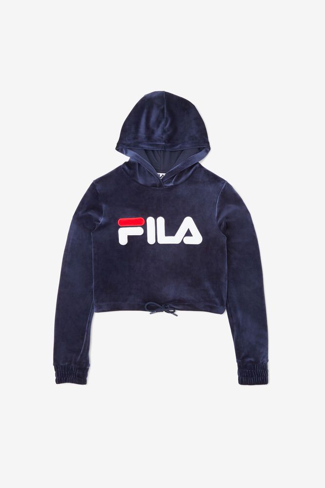 Fila Hoodie Aitana Crop Velour Womens Navy - India TZI-879654